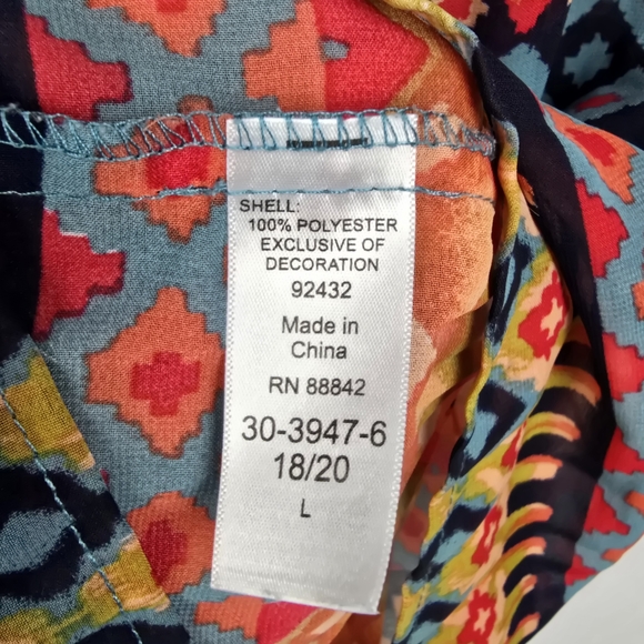 Woman Within Studded Southwestern Boho Pleated Peasant V-Neck Top sz 18/20 L - Picture 7 of 7